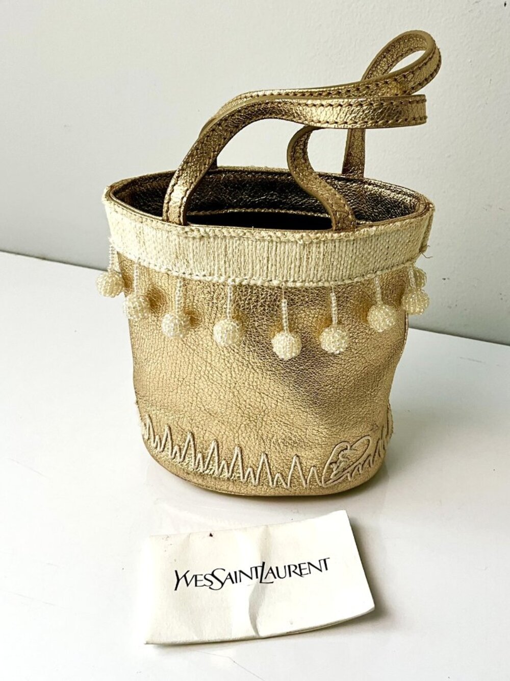 Yves Saint Laurent Vintage Gold Mini Bucket Bag Metallic Leather